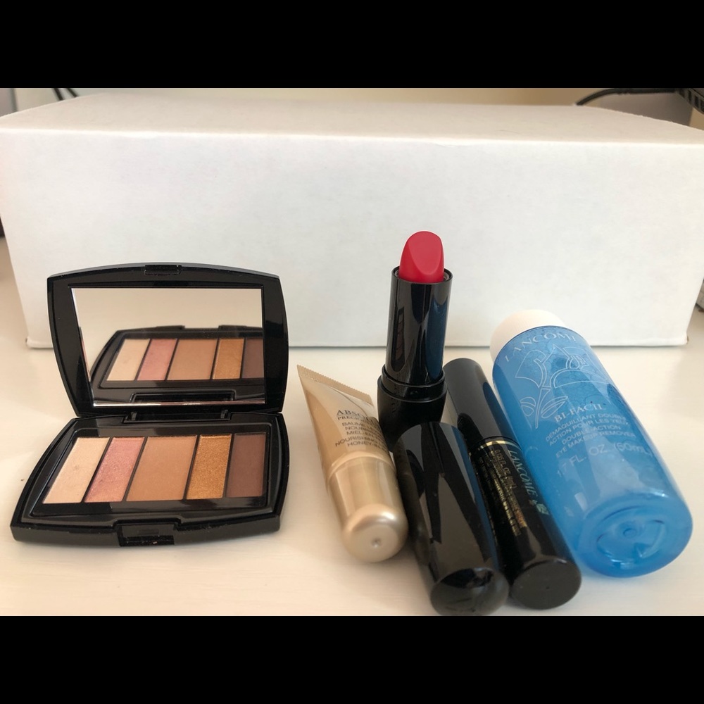 Lancome 5 Travel Size set Eyeshadow lipstick mascara lip balm eye makeup remover